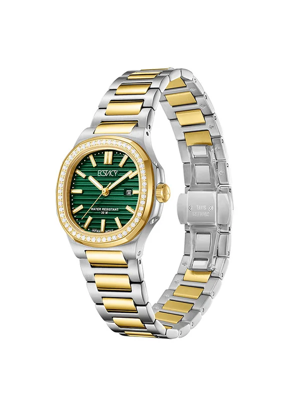 ECSTACY ECSTACY E24505-TBTH Women Analog Display Watch & Stainless Steel Strap Two Tone Gold