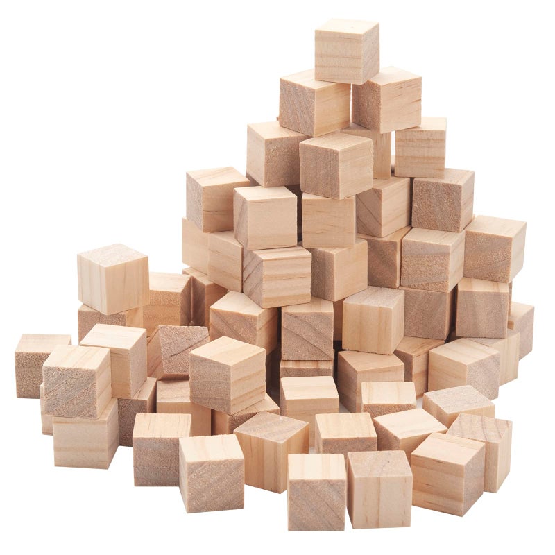 Wooden Blocks for Crafts 34 inch 100PCS Small Unfinished Solid Wood Cubes Blank Natural Wood Square Blocks for Crafting Baby Shower Decor DIY Projects Puzzle Making Alphabets Stamps