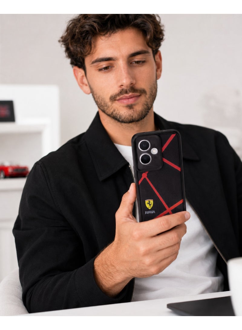 فيراري جراب حماية خلفي فيراري رياضي مات بخصائص مضادة للصدمات لهاتف أوبو Oppo A79 5G - أسود مع خطوط حمراء - Image 2