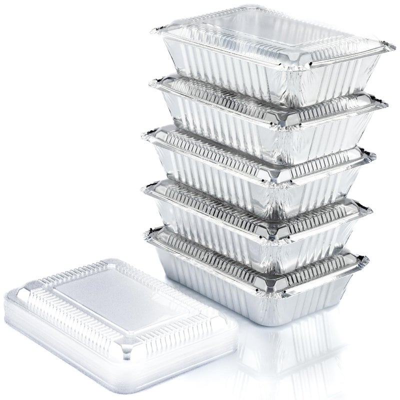 Spare Essentials (55 Count) 2.25LB Aluminum Containers with Lids (8.5"x6") - Disposable Foil Container for Takeout, Baking, Freezing, Food Storage - Aluminum Pans with Lids, To Go Containers - Image 1
