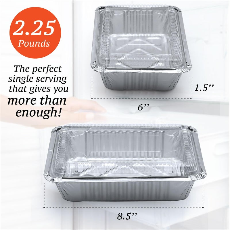Spare Essentials (55 Count) 2.25LB Aluminum Containers with Lids (8.5"x6") - Disposable Foil Container for Takeout, Baking, Freezing, Food Storage - Aluminum Pans with Lids, To Go Containers - Image 2