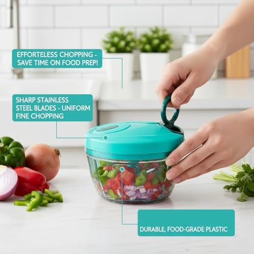 KBS Chopper Mini Handy and Compact for Effortlessly Chopping Vegetables and Fruits for Your Kitchen Accessories with 3 Blades Green, Polypropylene 400 ml - Image 3