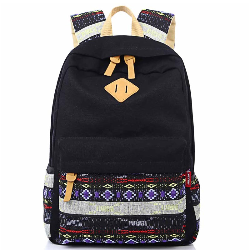mygreen Kawaii Girls Backpack for School Lightweight Canvas Backpack for Teens Ages 812 Fits 15 Inch Laptop Cute Boho Floral Design Durable Comfortable Black - Image 2