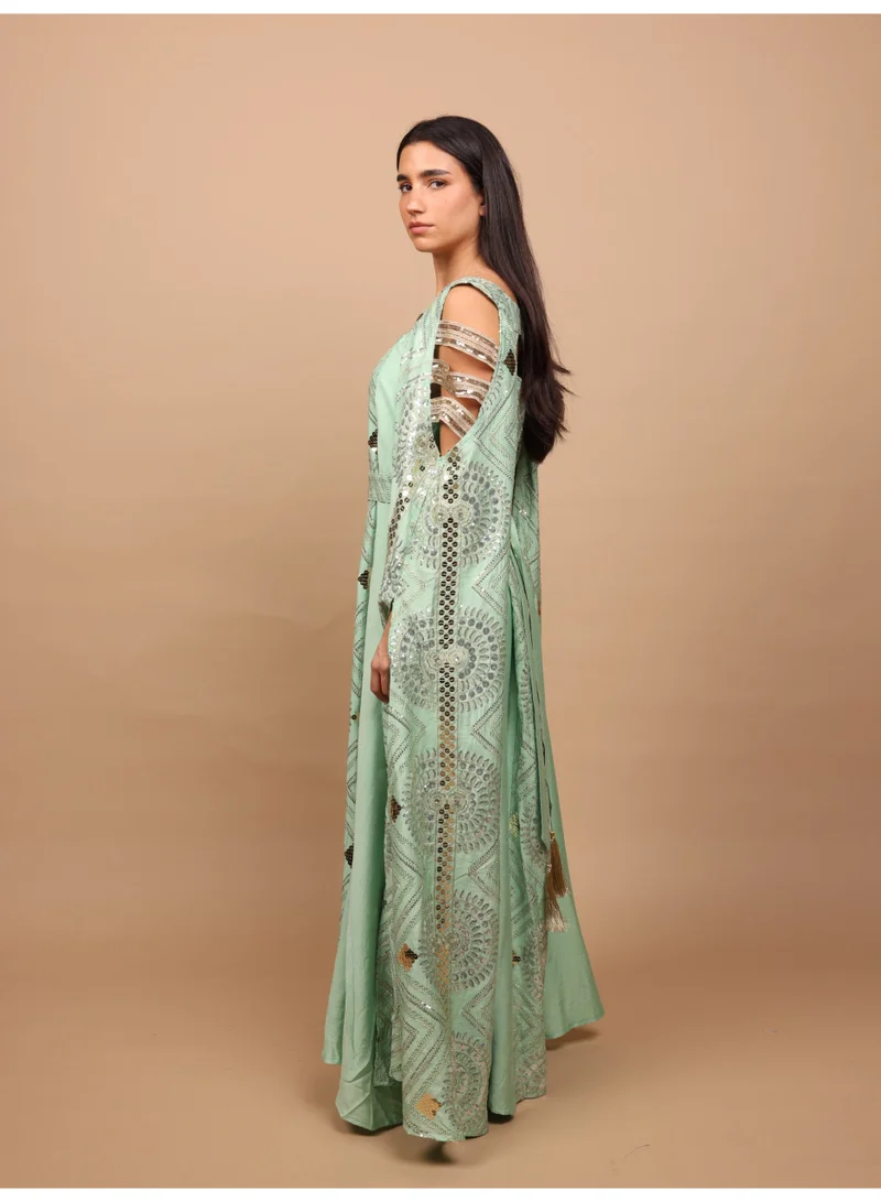 Ikkxa  IKKXA Sage Scalloped Embroidered Jalabiya IK1111 Green for Women | Best Price UAE