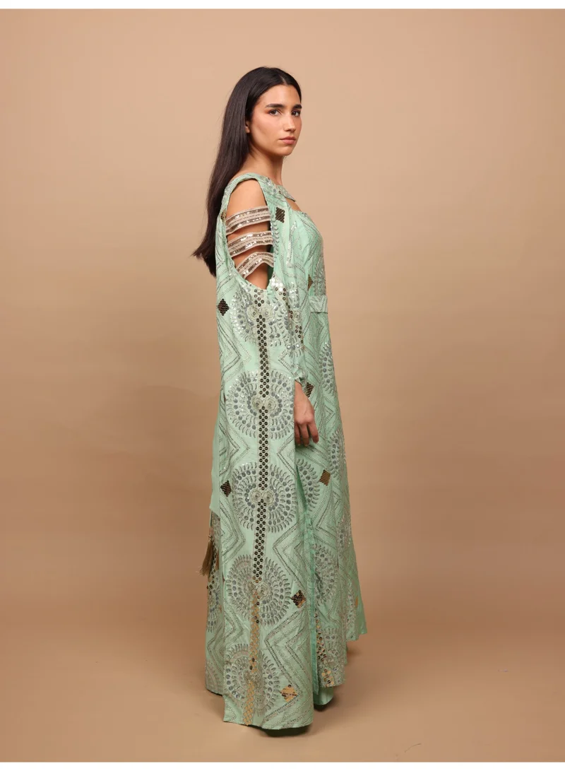 Ikkxa  IKKXA Sage Scalloped Embroidered Jalabiya IK1111 Green for Women | Best Price UAE