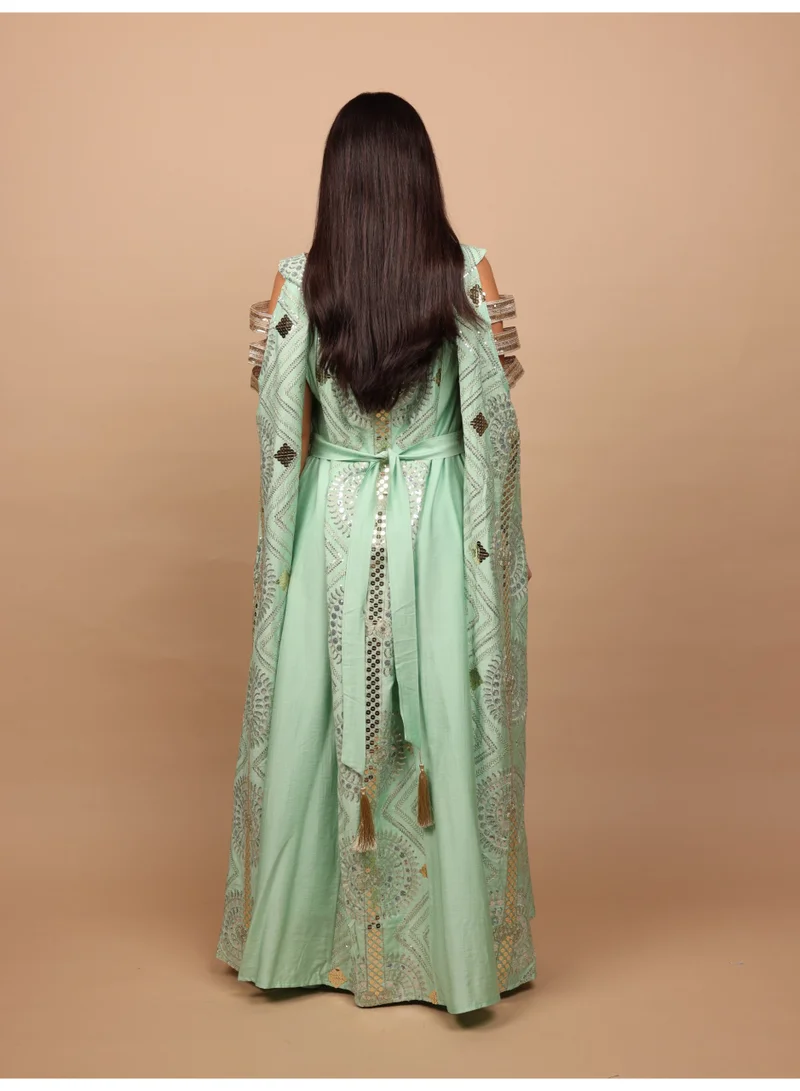 Ikkxa  IKKXA Sage Scalloped Embroidered Jalabiya IK1111 Green for Women | Best Price UAE