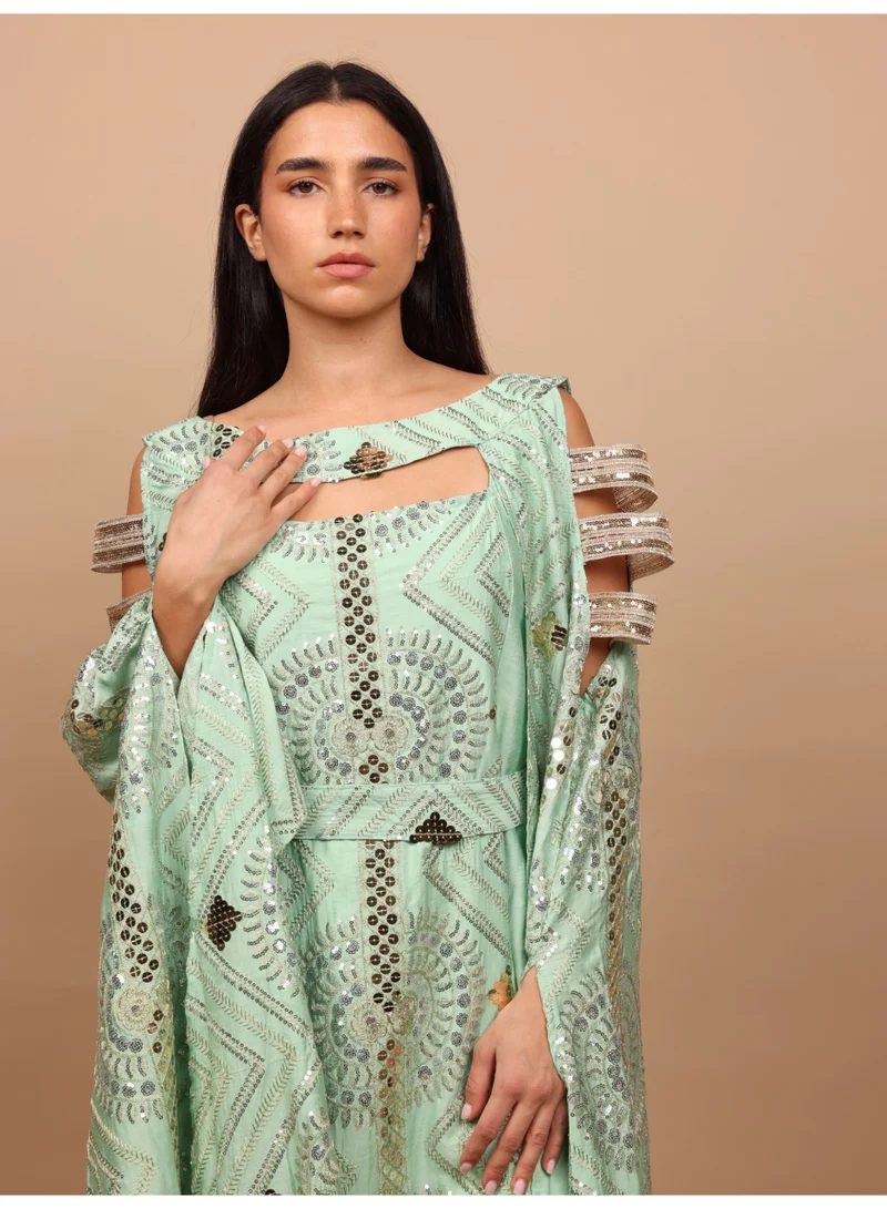 IKKXA IKKXA Sage Scalloped Embroidered Jalabiya IK1111 Green