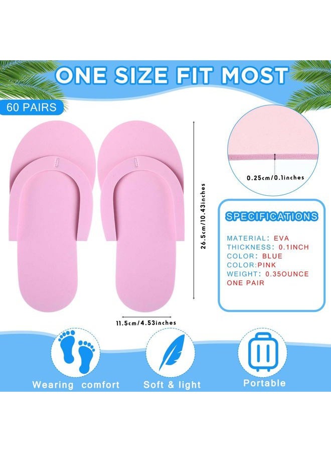 JenPen 60 Pairs Disposable Pedicure Slippers Foam Flip Flops Disposable Flip Flops Multi Color Foldable Pedicure Slippers for Guests Salon Spa Hotel Women (Pink) - Image 2