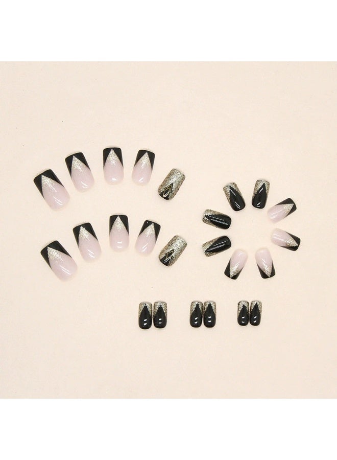 Goolsky Black Gold Glitter Stiletto Press-On Nails - Edgy Party Glam - Image 5