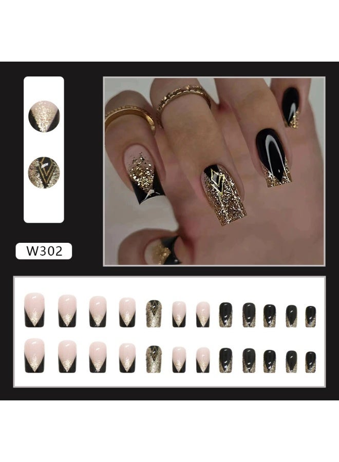 Goolsky Black Gold Glitter Stiletto Press-On Nails - Edgy Party Glam - Image 4