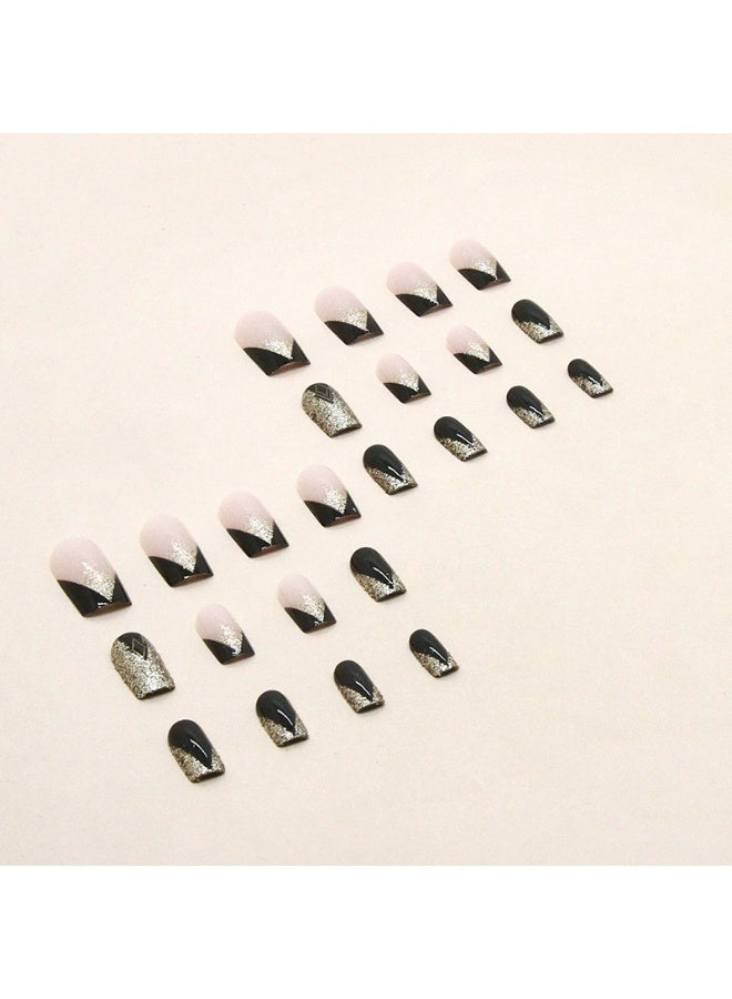 Goolsky Black Gold Glitter Stiletto Press-On Nails - Edgy Party Glam - Image 3