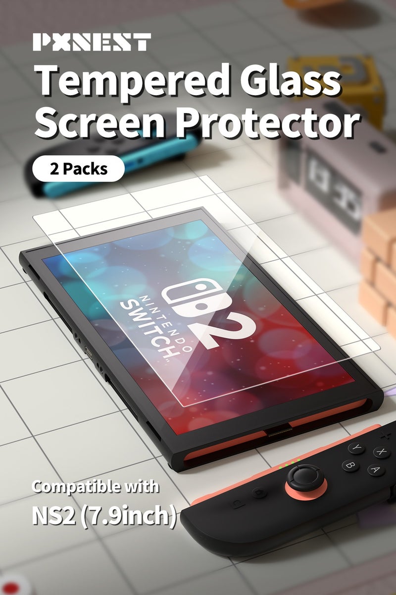 Pxnest Tempered Glass Screen Protector Compatible with  Switch  2025 [9H Hardness], Bubble-Free, Anti-Scratch, HD Clear, Touch Sensitive, Shatterproof Cover Skin Accessories [2-Pack] - Image 1