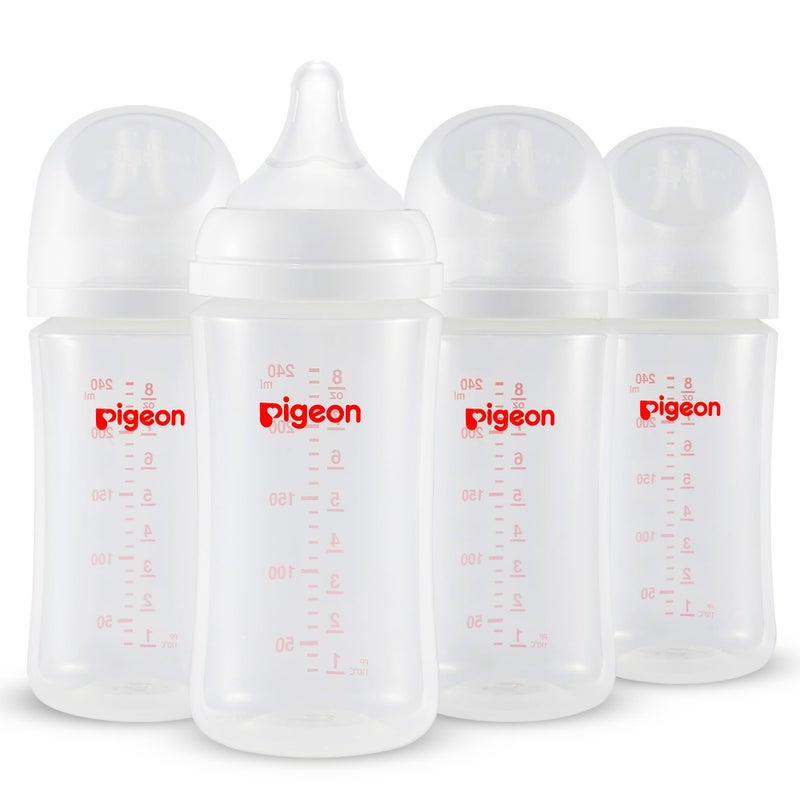 pigeon Pigeon PP Nursing Bottle Wide Neck AntiColic Streamlined Body Natural Feel Easy to Clean 81 OzPack of 4 Includes 4pcs M Nipples 3m