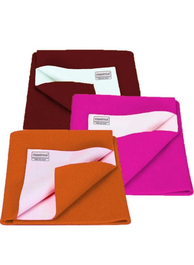 THE MAXIMUS MAXIMUS BABY DRY SHEET | Waterproof Bed Protector | Dry Mats | Combo 3 pieces | 250 GSM (Small, Maroon | Pink | Orange) - Image 1