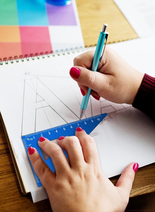 Honagu Triangular Ruler Set, 4+1Pieces Aluminum Alloy Ruler, Metal Drafting Ruler, Geometric Protractor for Students, School Office Supplies (Sky blue, 20cm) - Image 3