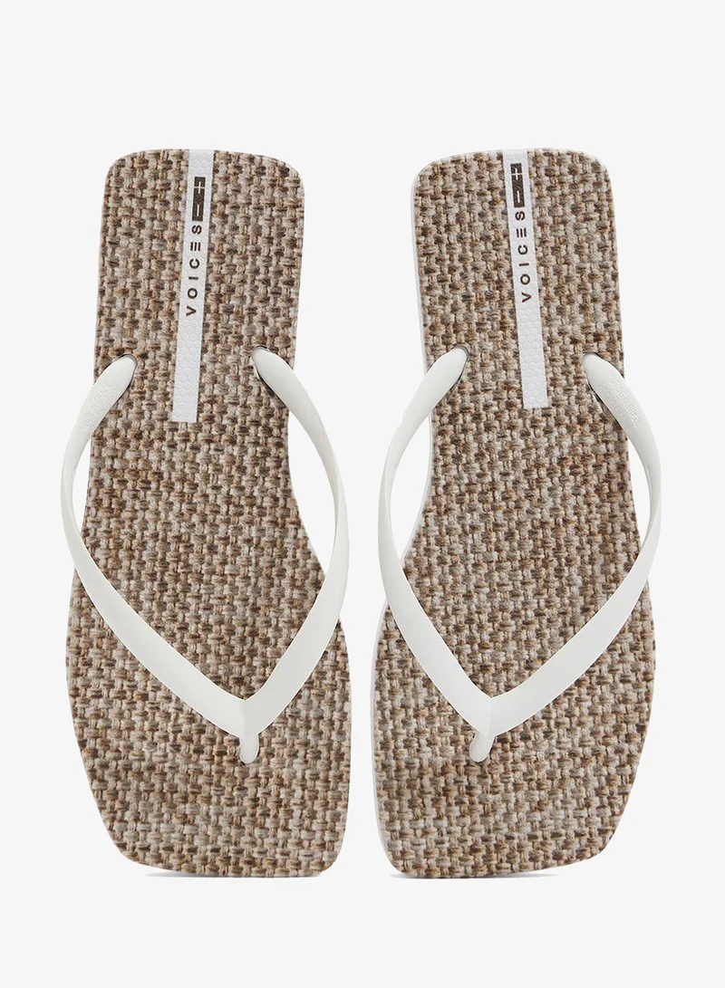 Voices White-Palha-White Slim Sardenha Women'S Flip Flops With Square Shape Printed Sole - White for Women | Best Price UAE
