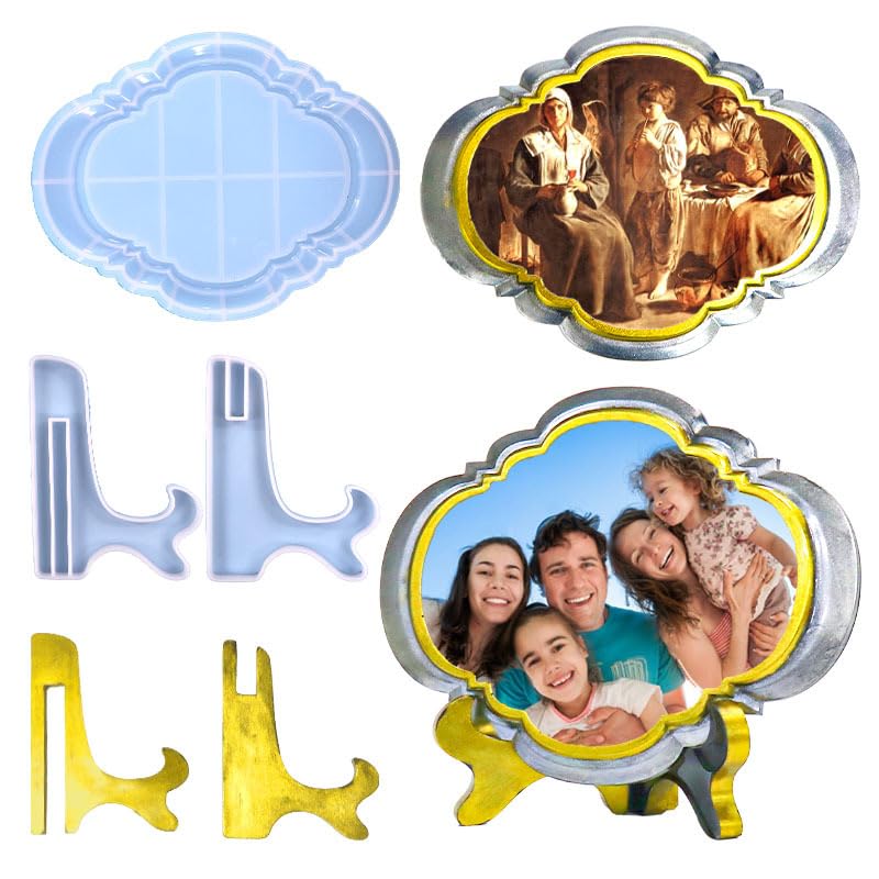 EnaMeena Romantic Resin Photo Frame Silicone Mold Set for DIY Crafts - 7x6 Inch Picture Frame & Easel Stand Molds - Reusable Epoxy Resin Molds for Art, Valentine's Day Gifts, Home Decor - Image 1