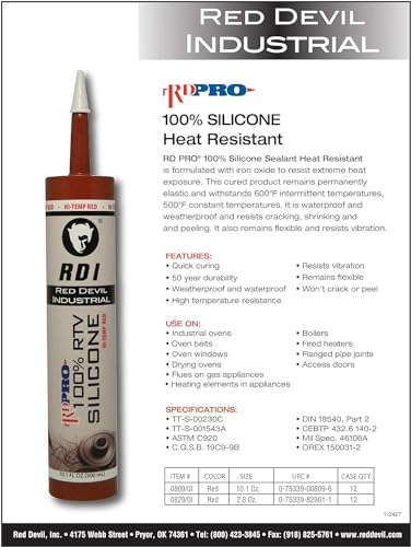 Red Devil سيليكون مانع تسرب RTV مقاوم للحرارة 100% من ريد ديفل 08290I RD، أنبوب 2.8 أونصة، أحمر، عبوة 12، صنع في الولايات المتحدة - Image 2