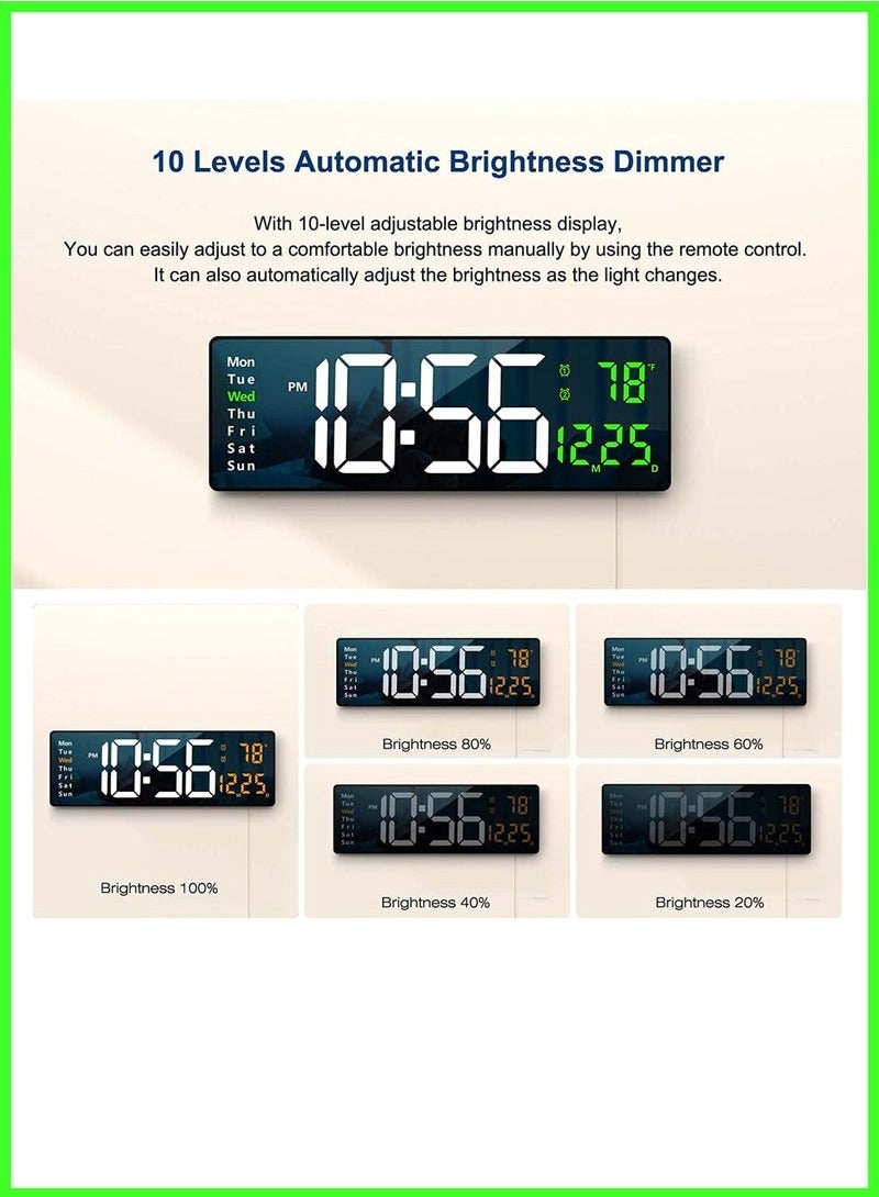 TIGER Digital Wall Clock Large Display 16.2 Inch | LED Digital Clock with Remote Control | Auto Brightness Dimmer | Big Wall Clock with Date, Week & Temperature | Modern Home & Office Décor | Silent Operation | Easy-to-Read Time Display  - Image 5