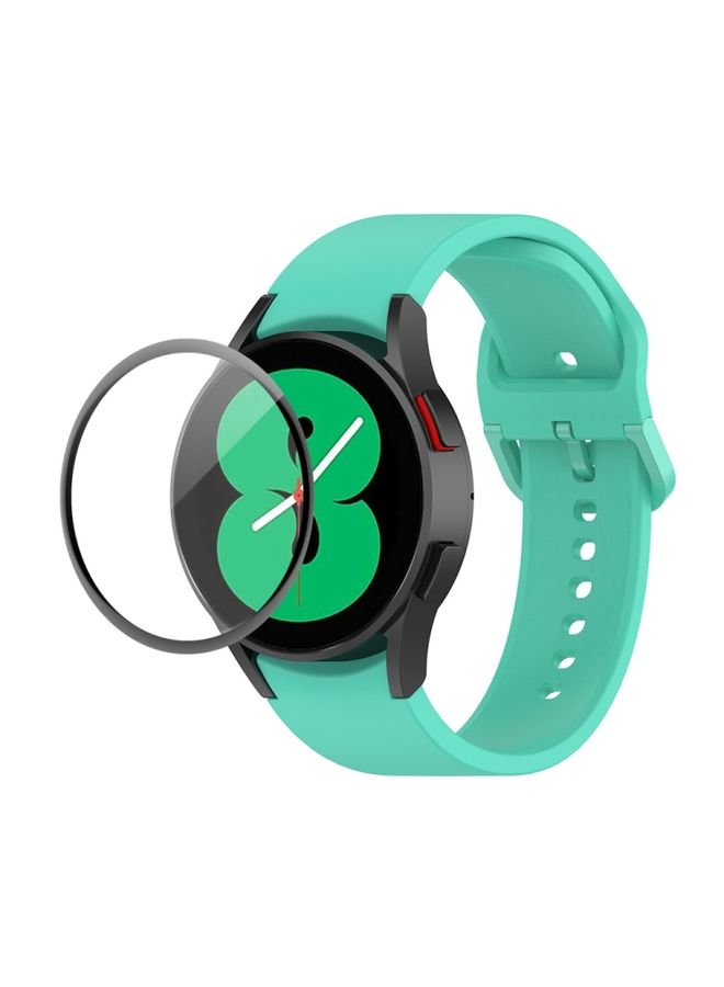 Replacement Strap For Samsung Galaxy Watch4 40mm JUNSUNMAY Silicone Adjustable Strap + Full Coverage PMMA Screen Protector Kit Cyan