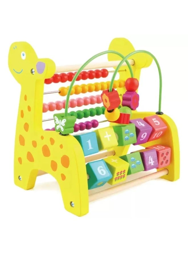 REZZOSS Grow-up Toys Wooden Montessori Math Toy for Kids – 3-in-1 Giraffe Abacus & Calculation Shelf | Educational Bead Maze & Number Blocks Activity Center | Preschool Learning Gift for Toddlers Boys & Girls 3+