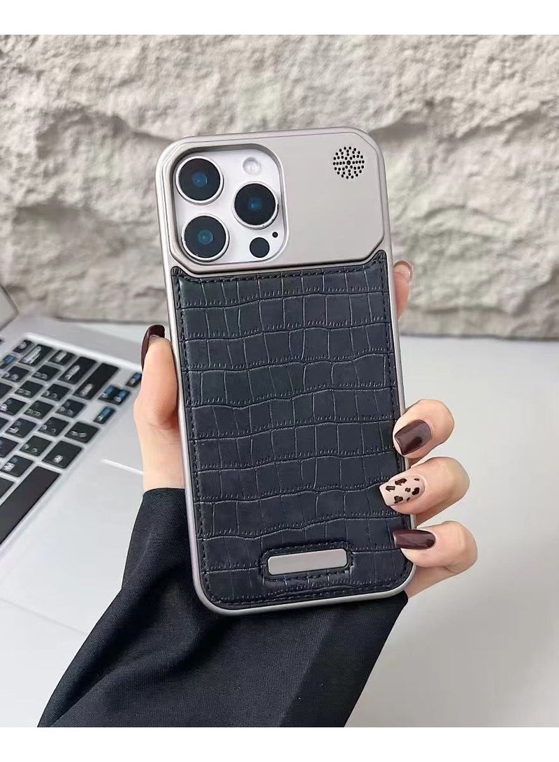 جراب iPhone 16plus مصنوع من سبائك الألومنيوم المعدني بنقشة جلد التمساح بدون حواف مع خاصية الشفط المغناطيسي للعلاج بالروائح (بني غامق) - Image 3