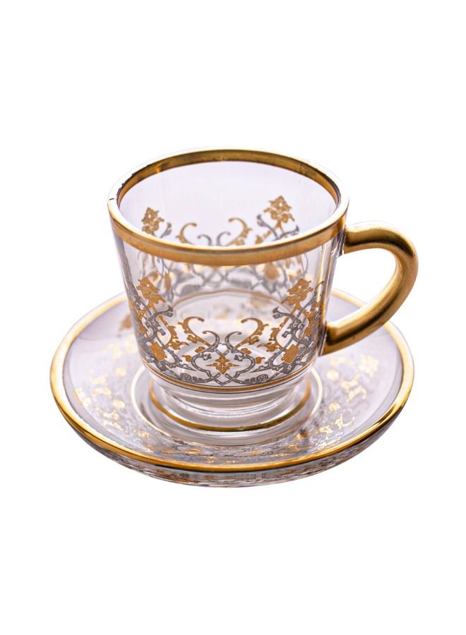 سوليتير طقم بيالات شاي مصنوعة من الزجاج مكون من 6 بيالات و6 صحون تابعة لها بلون ذهبي&فضي - Image 3