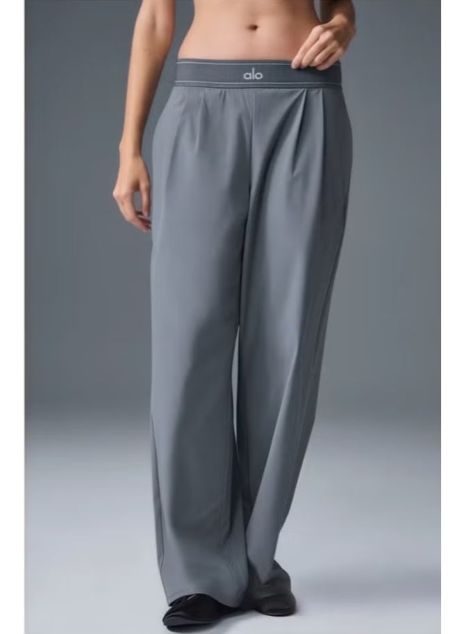 ALO High-Rise Logo Elastic Waist Yoga Pants - Women's Lightweight Wide-Leg Athletic Trousers with Breathable Fabric for Yoga, Lounge & Casual Wear - Image 1