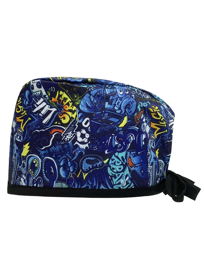 KUYING Cotton Printed Surgical Cap Strap Adjustable Medical Work Cap 