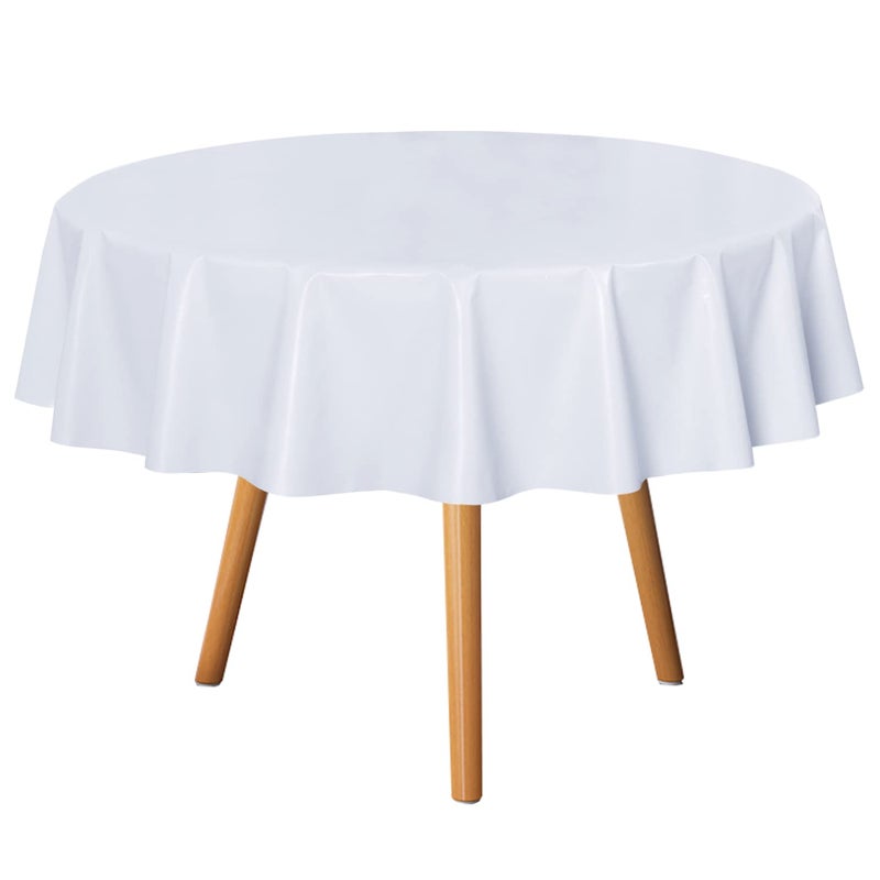 sancua 100 Waterproof Round PVC Tablecloth  60 Inch  Oil Proof Spill Proof Vinyl Table Cloth Wipe Clean Table Cover for Dining Tables Buffet Parties and Camping White