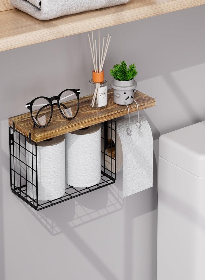 VITVITI Toilet Paper Holder with Shelf, Wall Mounted Toilet Paper Storage Basket, Wood Metal Toilet Roll and Wipes Holder for Bathroom Farmhouse (Brown) - Image 4