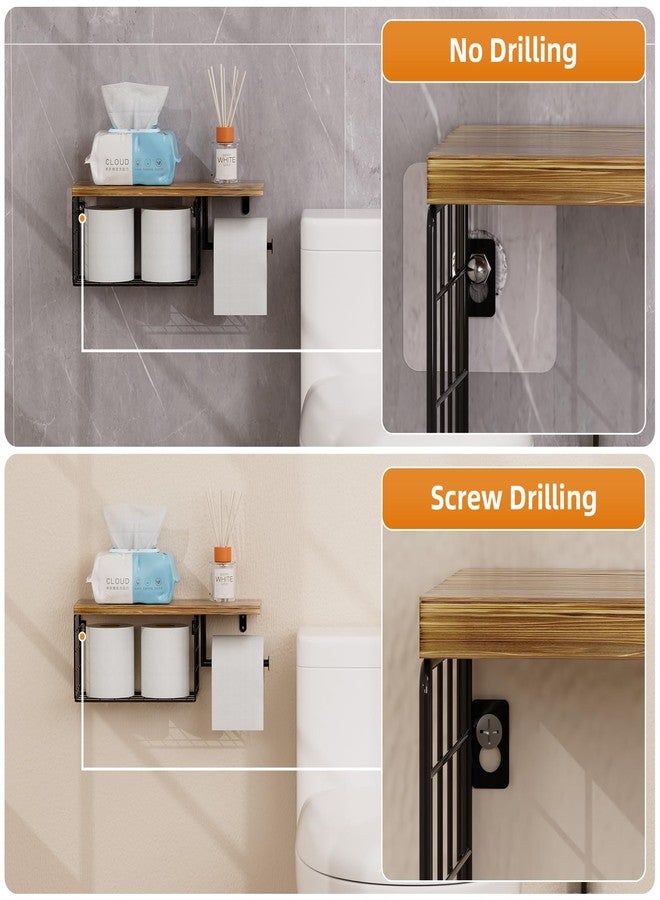 VITVITI Toilet Paper Holder with Shelf, Wall Mounted Toilet Paper Storage Basket, Wood Metal Toilet Roll and Wipes Holder for Bathroom Farmhouse (Brown) - Image 5