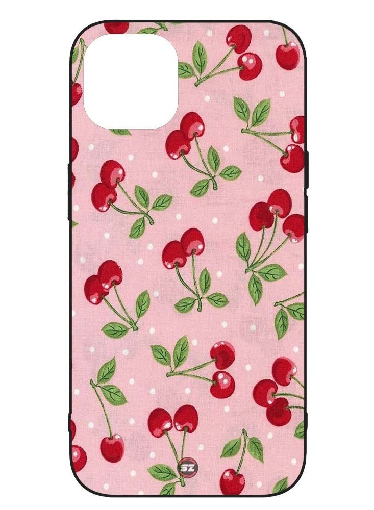 Service Zone Protective Printed Mobile Cover Red Cherries With Pink Background For Apple iPhone 13 Pro Max 