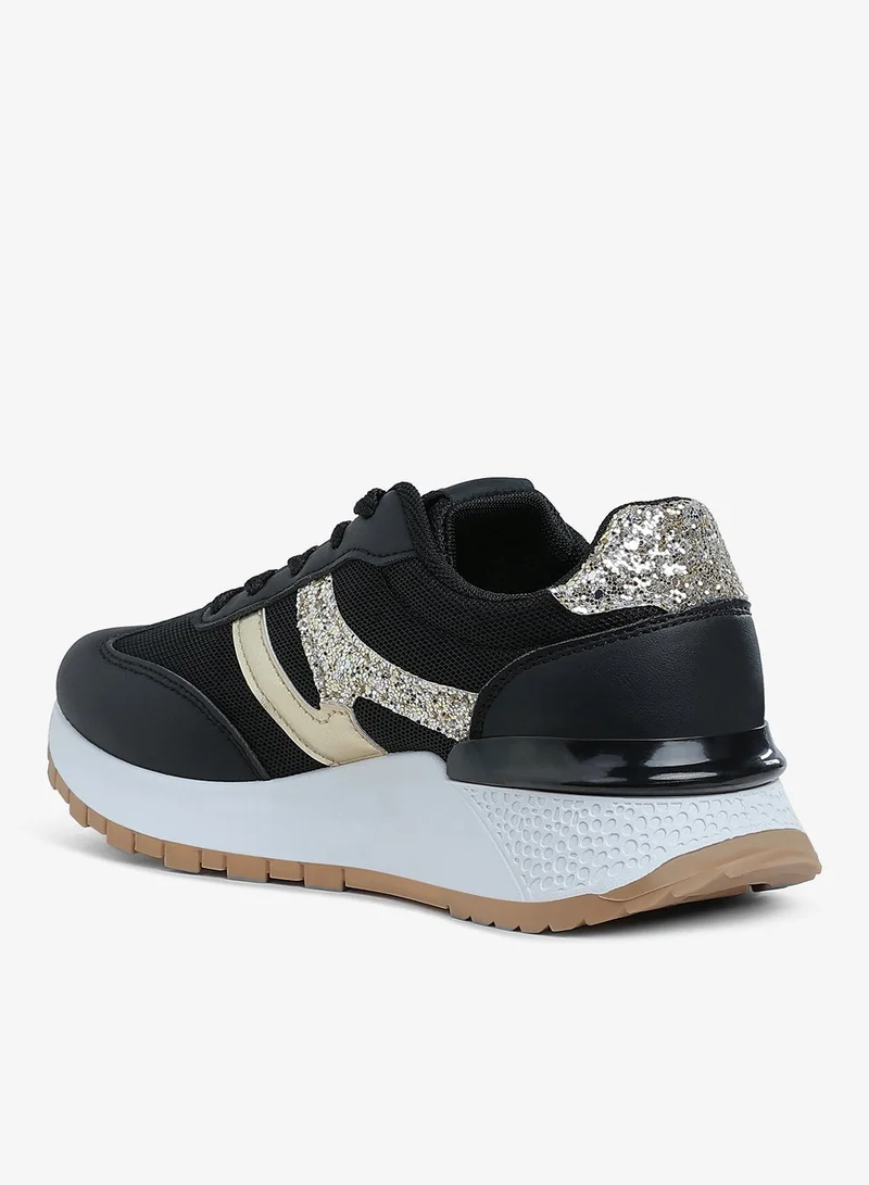 London Rag Glitter Detail Chunky Sneakers in Black and Gold