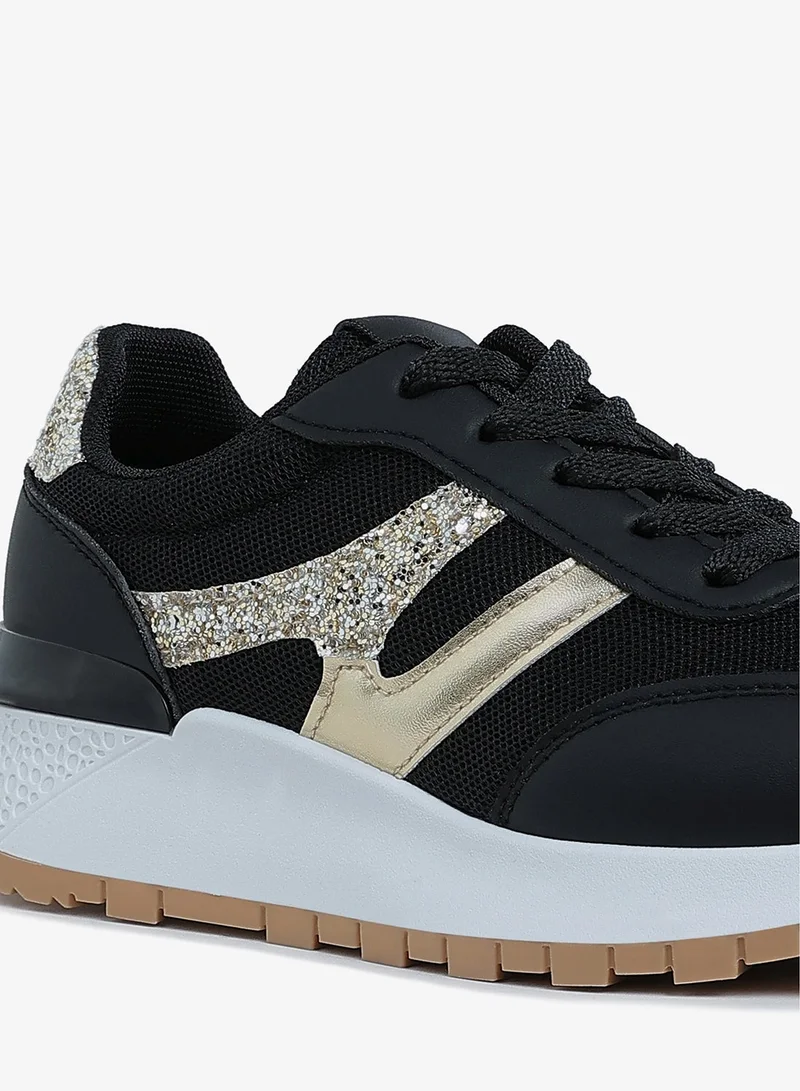 London Rag Glitter Detail Chunky Sneakers in Black and Gold
