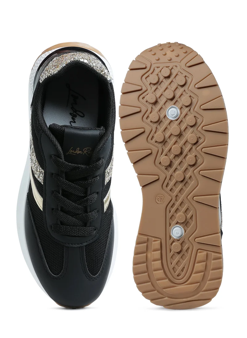 London Rag Glitter Detail Chunky Sneakers in Black and Gold