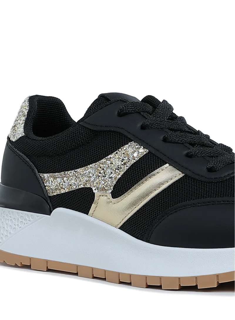 London Rag Glitter Detail Chunky Sneakers in Black and Gold