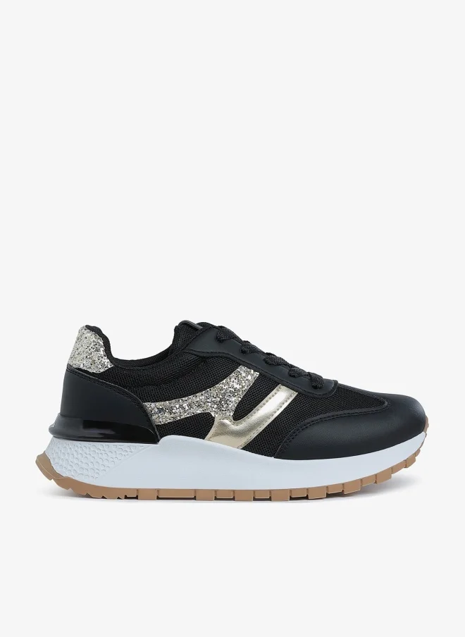 London Rag Glitter Detail Chunky Sneakers in Black and Gold
