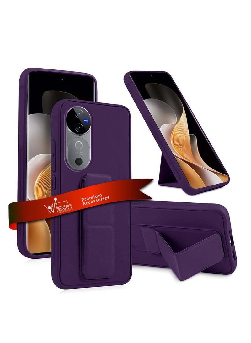 Wtech vivo V40 / V40 Pro 5G 2024 Hand Grip Foldable Magnetic Kickstand Wrist Strap Finger Grip with Built-in Iron Case Cover - Eggplant Purple - Image 1