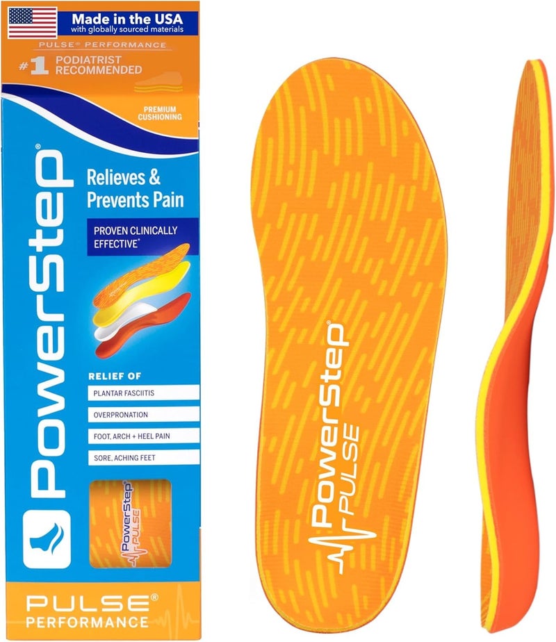PowerStep Insoles, Pulse Performance, Running Shoe Pain Relief Insert, Athletic Arch Support Orthotic for Women and Men - Made in The USA (M 12-13) - Image 1