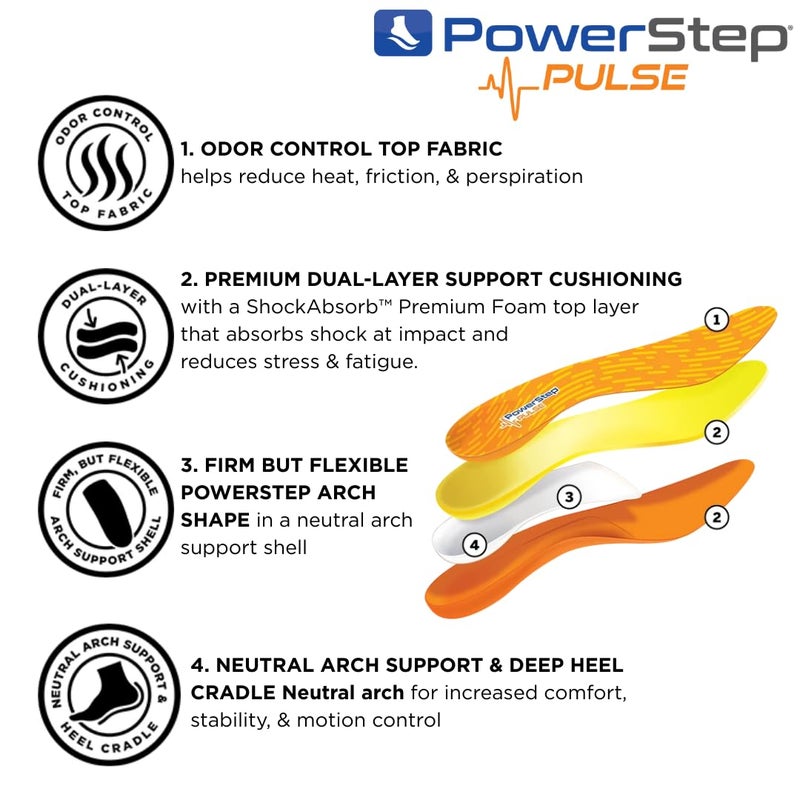 PowerStep Insoles, Pulse Performance, Running Shoe Pain Relief Insert, Athletic Arch Support Orthotic for Women and Men - Made in The USA (M 12-13) - Image 3