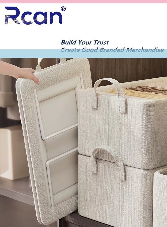 Rcan 3pcs Wardrobe Clothes Organizer Foldable Closet Storage Organizer with Steel Frame for Clothes Jeans Washable Closet Storage Boxes with Carrying Handles Cube Storage Bin for Home Bedroom Office - Image 1