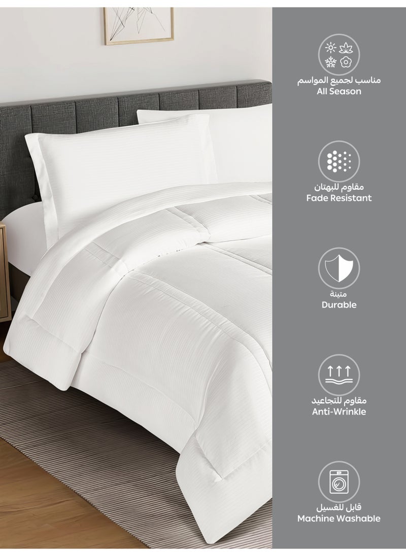 Donetella Bedding Comforter Set Single  Size, 4-Pcs Bed Set Fits 120x200 Cms -Hotel Striped  Bedding Set-All Season- Brushed Microfiber (طقم مفرش سرير فندقي)  - Image 5