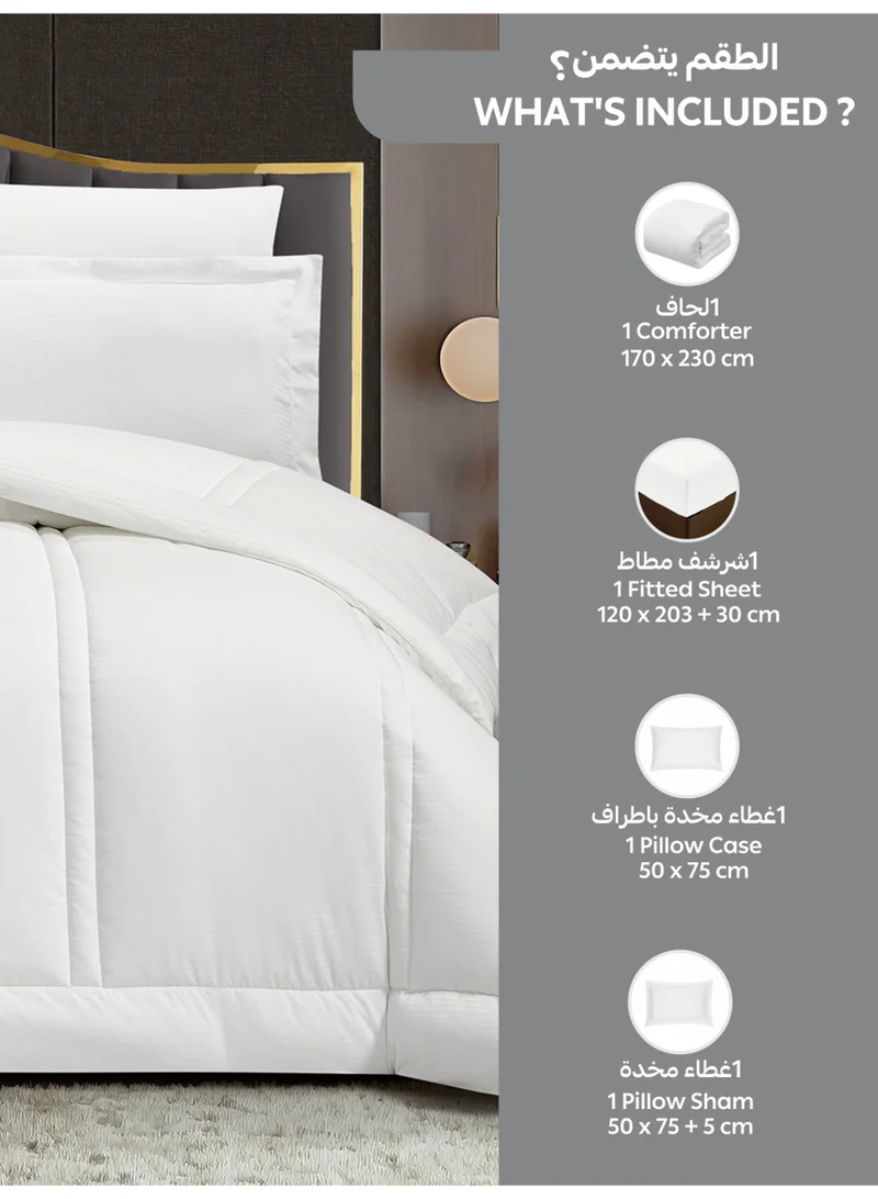 Donetella Bedding Comforter Set Single  Size, 4-Pcs Bed Set Fits 120x200 Cms -Hotel Striped  Bedding Set-All Season- Brushed Microfiber (طقم مفرش سرير فندقي)