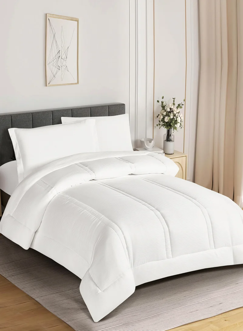 Donetella Bedding Comforter Set Single  Size, 4-Pcs Bed Set Fits 120x200 Cms -Hotel Striped  Bedding Set-All Season- Brushed Microfiber (طقم مفرش سرير فندقي)