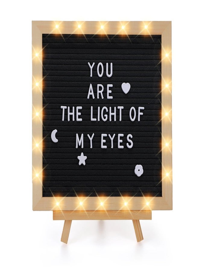 ANPHSIN Changeable Felt Letter Board with LED Lights - 10×10" Message Custom Signs & Wood Stand & 450 Letters, Poster Board for Christmas/Pregnancy/Baby Announcement/Classroom Wall Decor Gifts, Black - Image 1