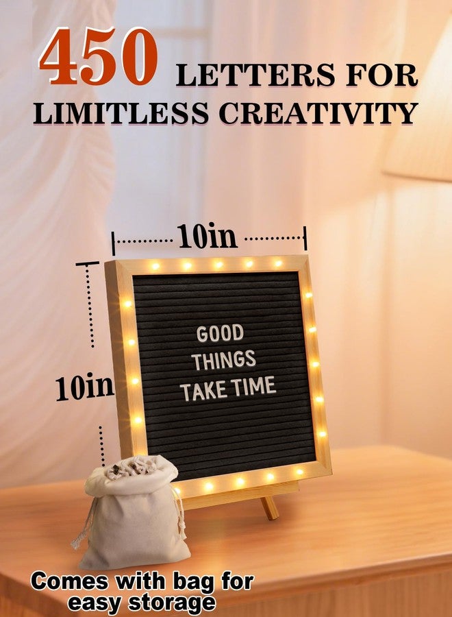 ANPHSIN Changeable Felt Letter Board with LED Lights - 10×10" Message Custom Signs & Wood Stand & 450 Letters, Poster Board for Christmas/Pregnancy/Baby Announcement/Classroom Wall Decor Gifts, Black - Image 3