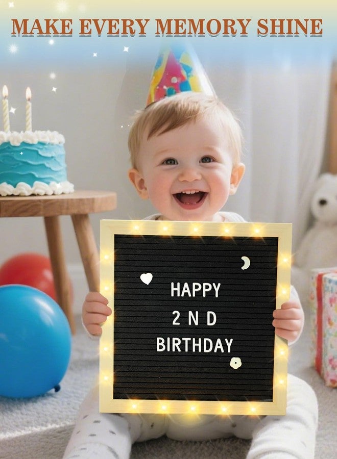 ANPHSIN Changeable Felt Letter Board with LED Lights - 10×10" Message Custom Signs & Wood Stand & 450 Letters, Poster Board for Christmas/Pregnancy/Baby Announcement/Classroom Wall Decor Gifts, Black - Image 5