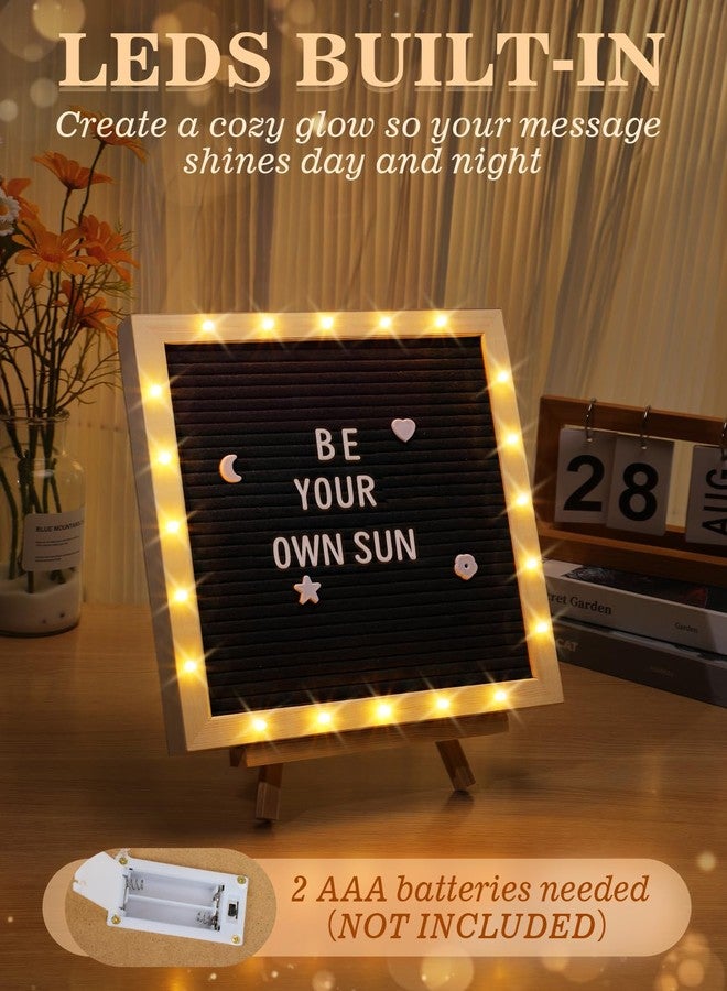 ANPHSIN Changeable Felt Letter Board with LED Lights - 10×10" Message Custom Signs & Wood Stand & 450 Letters, Poster Board for Christmas/Pregnancy/Baby Announcement/Classroom Wall Decor Gifts, Black - Image 2