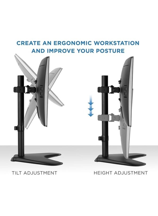 erorex Single Monitor Desk Stand, Holds Screens up to 32 inch Regular and 38 inch Ultrawide, Freestanding VESA Steel Mount Base, Adjustable Height, Tilt, Swivel, Rotation, Black, STAND 91-LDT12T01 - Image 3